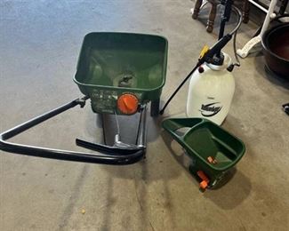 Scotts seed spreaders and Round Up sprayer