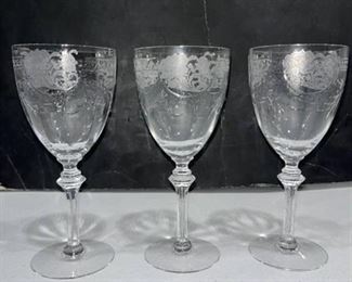 Vintage etched wine glasses (3)