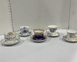 Royal Albert and other bone china cups and saucers (5 sets)