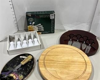 Trudeau cheese serving set with set of cheese knives and other oval cheese tray
