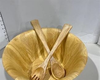 Clay Art wooden salad bowl with utensils