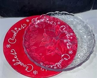 Hallmark Christmas cookies platter with glass poinsettia platter
