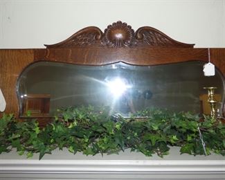 Unusual Oak Mirror, Baldwin brass candlesticks