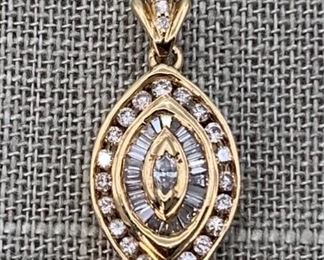 14k yellow gold Marquise, Brilliant cut Round & Baguette 1.25 Carat Diamond Pendant