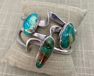 Native American Sterling, Turquoise & Malachite Bracelets 