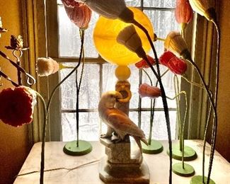 Art Deco marble parrot lamp