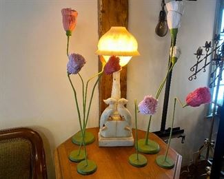 Carved alabaster Art Deco bird lamp 