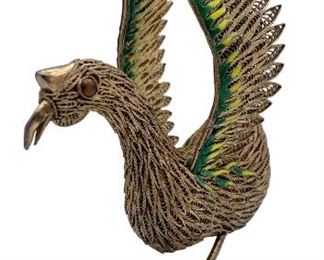 Sterling Silver, Enamel & Tigers Eye goose sculpture 