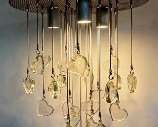 Handmade heart shaped glass Artisan crafted chandelier 