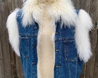 Vintage Mongolian Lamb lined Denim Ladies Vest 