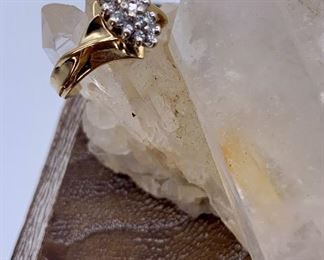 Sparkling 10k Yellow Gold Diamond Cluster Cocktail Ring 