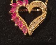 welegant 14k gold diamond and pink sapphire heart pendant and chain necklace1121 t