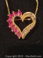 welegant 14k gold diamond and pink sapphire heart pendant and chain necklace1121 t
