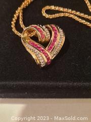 wincredible 14k gold diamond and ruby heart pendant and chain1101 t