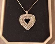 wvintage 10k white gold cluster diamond heart necklace1131 t
