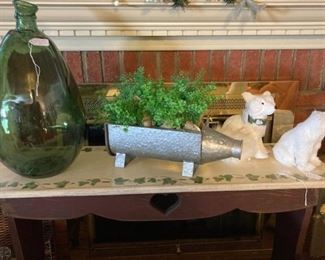 Heavy green glass jug