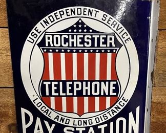 ROCHESTER Telephone Co. Pay Station porcelain flange sign