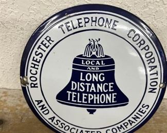Rochester Telephone Co. round porcelain hubcap style early 1900s sign