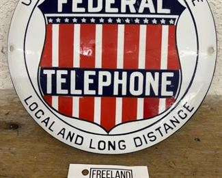 FEDERAL TELEPHONE Local and Long Distance round porcelain telephone sign