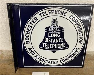 Rochester Telephone Corporation Bell System porcelain flange 1920s sign
