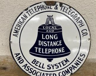 Porcelain round 1920s telephone sign