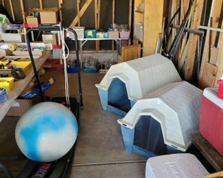 More garage items - 2 like new PetMate dog houses (med & large)