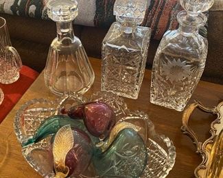 Venetian glass fruit and crystal decanters