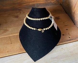 c.1960's DANECRAFT 24" Freshwater Pearls, with Gold D logo hanging from clasp