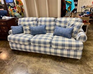 LA-Z-BOY, American Home Collection, Over-Stuffed Blue Plaid Sofa in Excellent Condition 