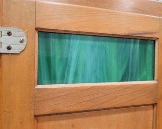 c.1920's Oak Hoosier Cabinet with Green Slag Glass