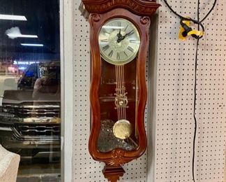 Large Vintage Mahogany Wall Clock with Pendulum Mvmt