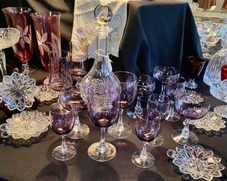 c.1958-1974, FOSTORIA Fascination Lilac Pattern, 12 Piece Crystal Set, Amethyst with Clear Hexagon Shaped Stems...even more stunning in person! 