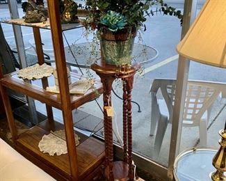 Vintage Mahogany 2-Tier Plant Stand with Barley Twist Legs