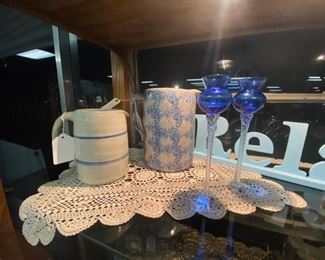 2 vintage crock pitchers