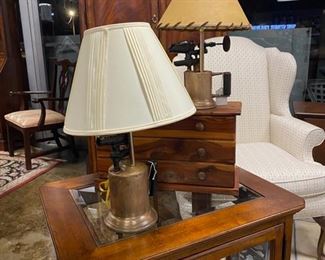 We have 2  Antique Blow Torch Lamps, that have been created and repurposed by Cass Neighbors, from Soddy Daisy, TN
