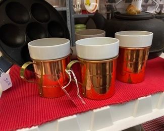 c.1970's Copper Mugs with Ceramic Inserts