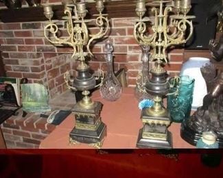 Pair of marble and bronze candelabra