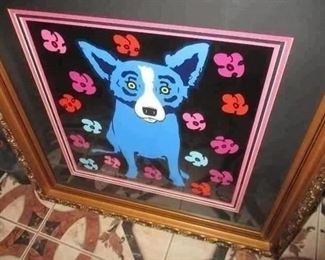 "Blue Dog Flower Child", silkscreen by George Rodrigue, numbered--from an  edition of 90