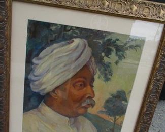 Freida Hauswirth Das (American, 1886-1974) portait  of a turbanned sitter, signed lower right. The artist made portraits of Gandhi and his associates.