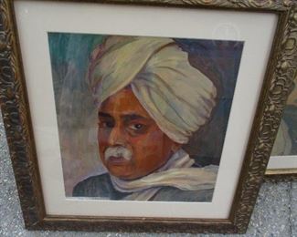 Freida Hauswirth Das (American, 1886-1974) portait  of a turbanned sitter, signed lower right. The artist made portairs of Gandhi and his associates.

