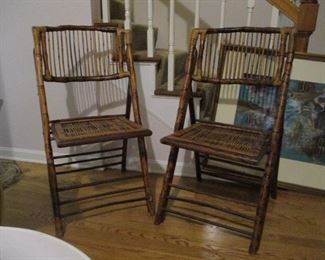 Pair of British colonial bamboo folding campaign chairs
