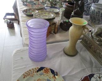 Right: French art glass vase Left: Purple art glass vase, Czech (?)