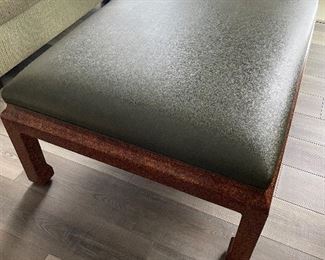 Large loden green leather ottoman/cocktail table with wooden legs - excellent condition