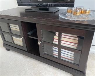 Low-profile Media Console with glass cabinet doors