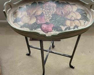 wood tray table with metal base