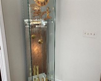 Glass and Brass Floor Clock with Asian detailing 