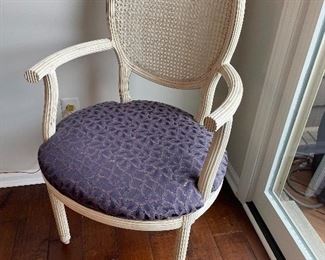 Dining armchair - set of 2 available, and 4 side chairs available.  Oval wicker back and upholstered seats