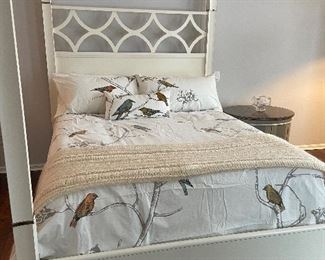 Queen poster canopy bed with headboard - excellent condition, Queen duvet cover with shams and lumbar pillow also available