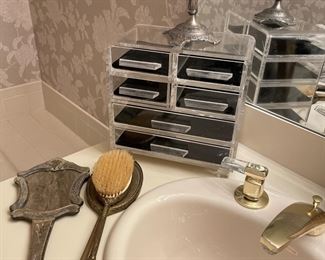 Jewelry box, vintage brush and mirrors