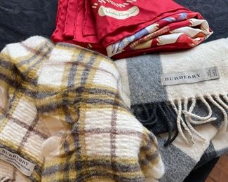 Designer scarves:  Burberry and Salvator Ferragamo